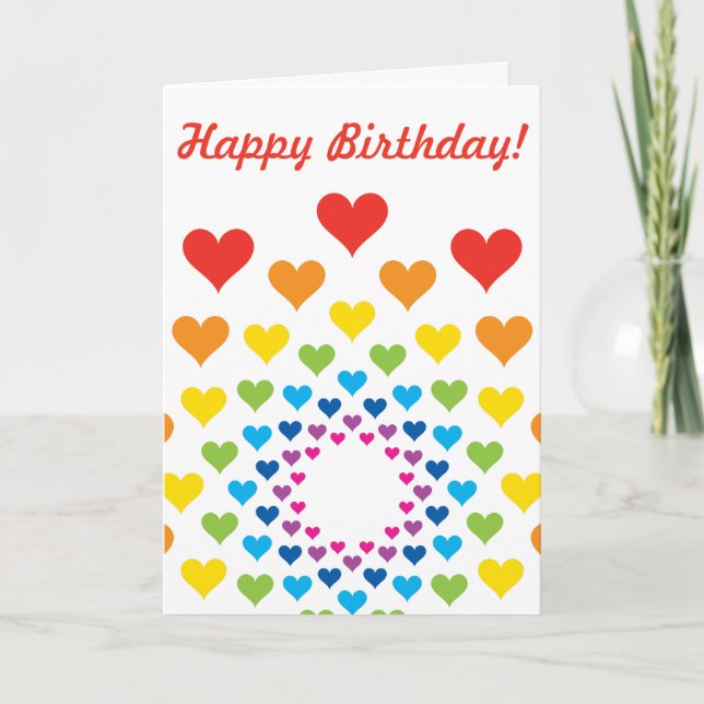 Carte Joyeux coeur arc-en-ciel, Joyeux anniversaire ! (Devant)