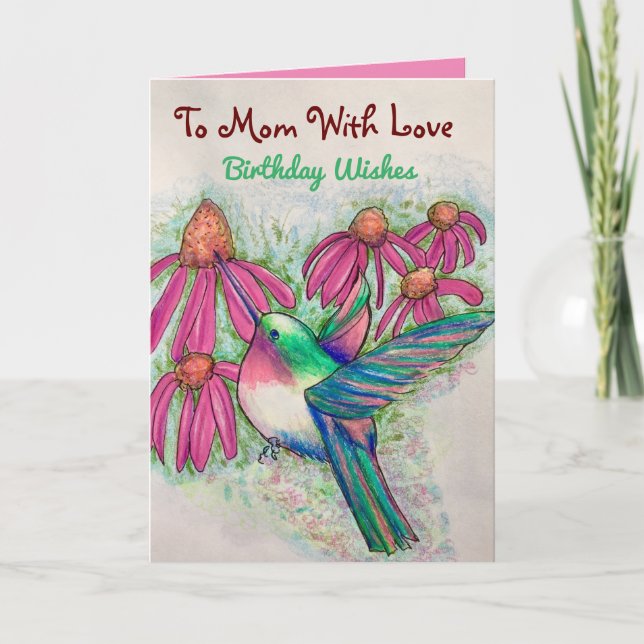 Carte Joyeux Colibri À Maman Avec Un Anniversaire Amoure (Devant)