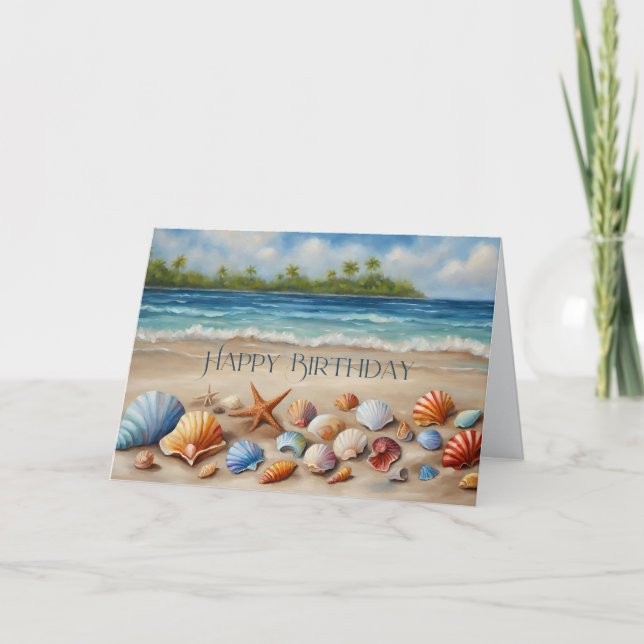 Carte Joyeux coquillages d'anniversaire sur la plage tro (Devant)