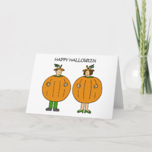 Carte Joyeux Couple de Dessin d'Halloween en costumes.