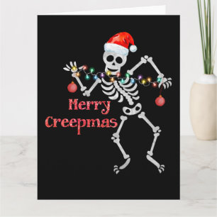 Carte Joyeux Creepmas Skeleton Père Noël Sketch Xmas Tre