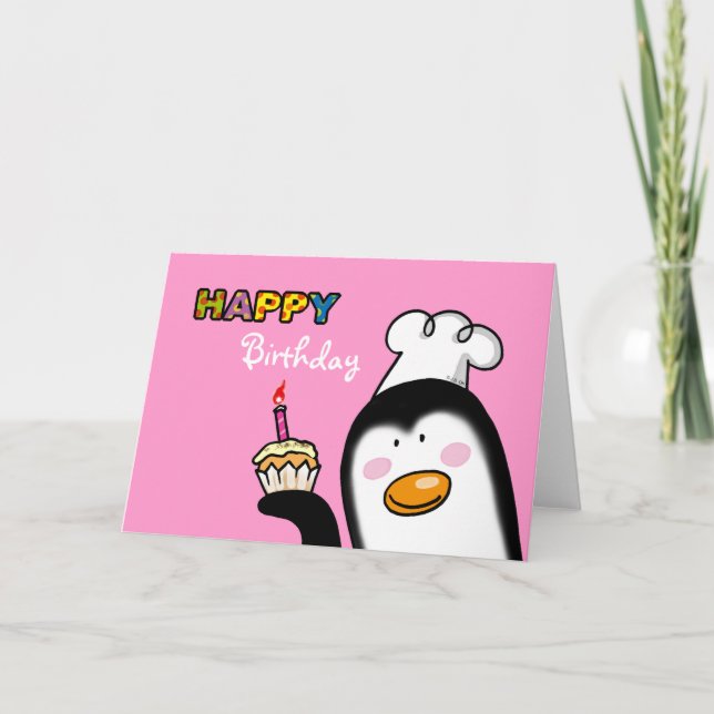 Carte Joyeux cupcake de pingouin d'anniversaire (Devant)