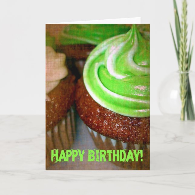 Carte Joyeux Cupcake Vert Anniversaire (Devant)