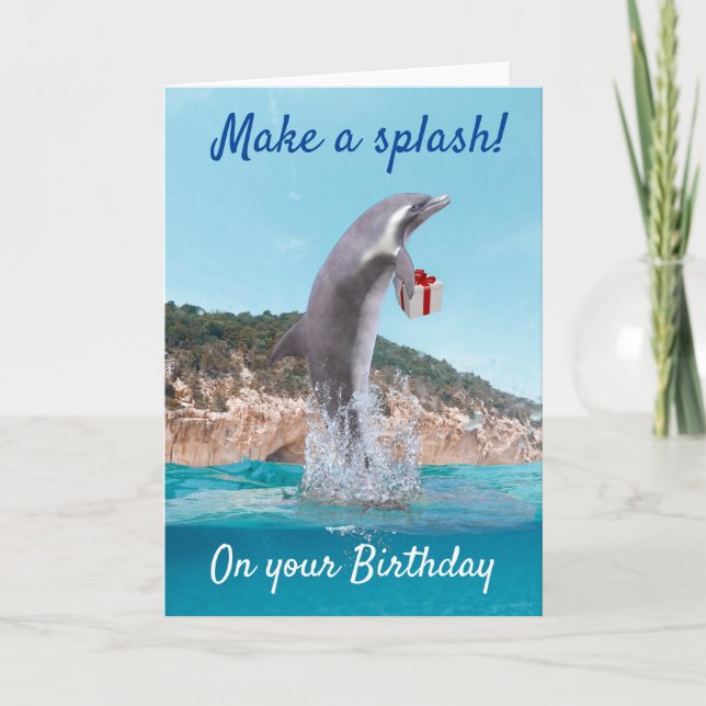 Carte Joyeux dauphin d'anniversaire faire une Splah (Devant)