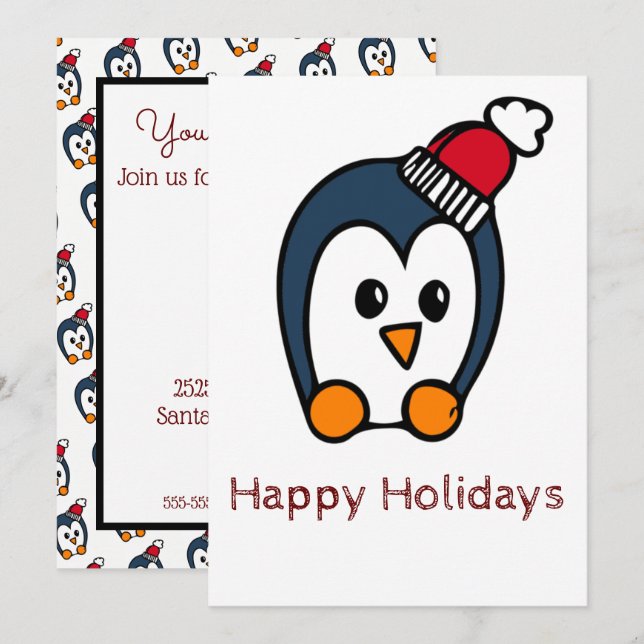 Carte Joyeux de vacances Penguin (Devant / Derrière)