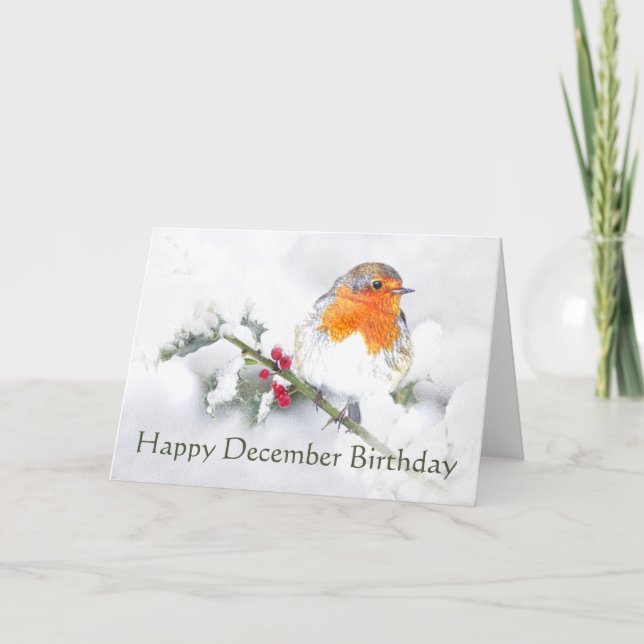 Carte Joyeux Décembre Anniversaire Français Robin (Devant)