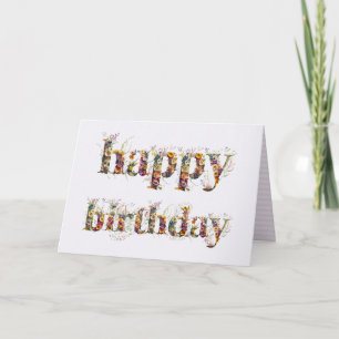 Carte Joyeux design de texte d'anniversaire des fleurs s