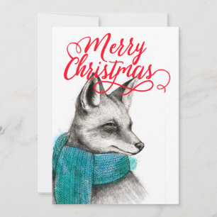 Carte Joyeux dessin Fox de Noël personnalisable