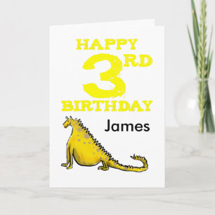 Carte Joyeux dinosaure de dessin animé de 3ème anniversa