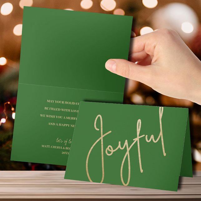 Carte Joyeux d'or sur le Joyeux Vert Plié Noël (Gold JOYFUL Multi Photo Christmas Holiday Cards - INSTANT DOWNLOAD and/or PRINTED or both!)
