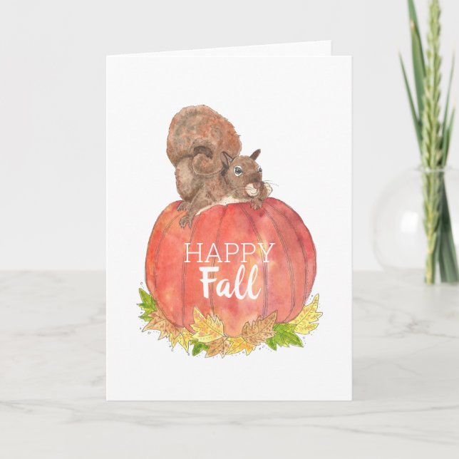 Carte Joyeux écureuil d'automne sur Citrouille (Devant)
