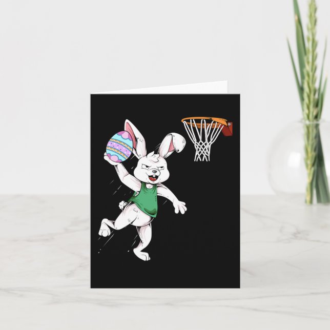 Carte Joyeux enfants de Pâques garçons Bunny Dunk Basket (Devant)