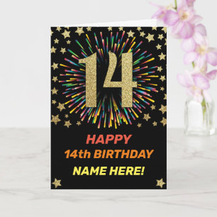 Carte Joyeux feu d'artifice Black & Gold 14e anniversair