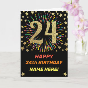 Carte Joyeux feu d'artifice Black & Gold 24e anniversair