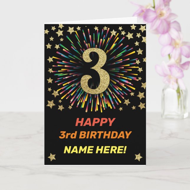 Carte Joyeux feu d'artifice Black & Gold pour le 3e anni (Orchidée)