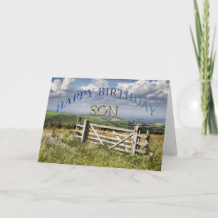 Carte Joyeux Fils d'anniversaire, paysage avec une porte