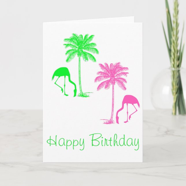 Carte Joyeux Flamants roses d'anniversaire Palm Trees Pi (Devant)