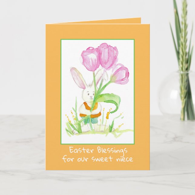Carte Joyeux Fleurs de Tulipe de lapin de Pâques (Devant)