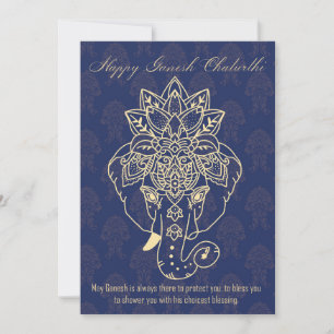 Carte Joyeux Ganesh Chaturthi, propre texte, bleu marine
