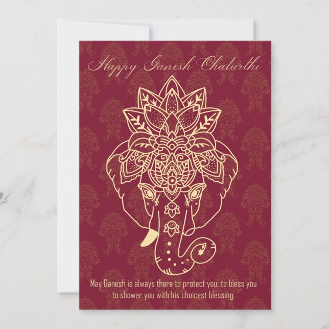 Carte Joyeux Ganesh Chaturthi, propre texte, bordeaux (Devant)