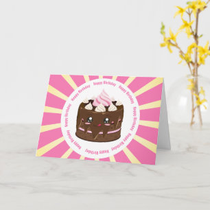 Carte Joyeux gâteau au chocolat kawaii anniversaire