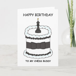 Carte Joyeux gâteau de caricature Buddy pour les échecs 