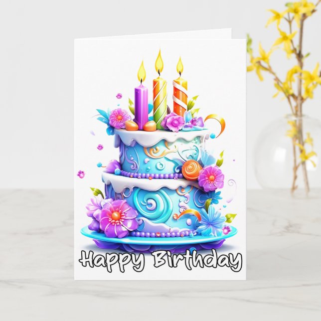 Carte Joyeux gâteau de fête de Yummy anniversaire (Fleur jaune)