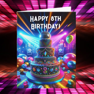 Carte Joyeux gâteau Disco 8 Ans