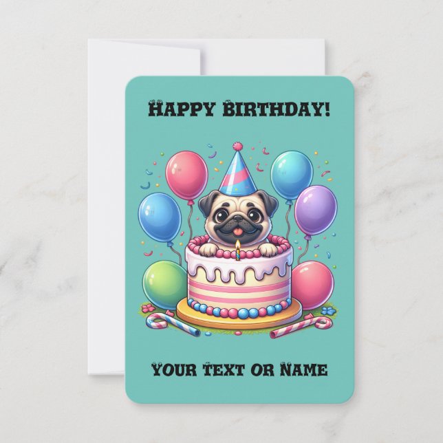 Carte Joyeux gâteau et Carlin d'anniversaire (Devant)