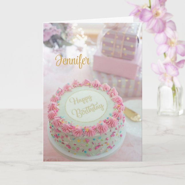 Carte Joyeux gâteau rose Anniversaire Personnalisez la c (Orchidée)