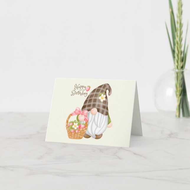Carte Joyeux Gnome mignonne d'anniversaire avec panier f (Devant)