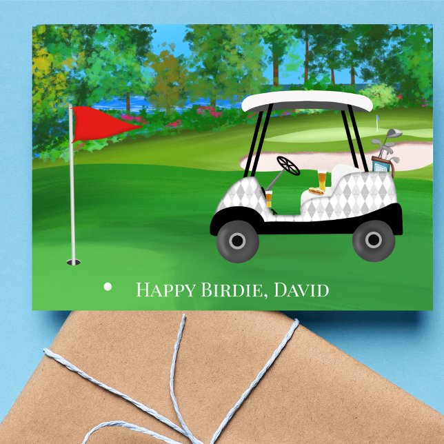 Carte Joyeux Golf D'Anniversaire Avec Panier, Bière, Hot (Tee up the perfect birthday celebration for your golf-loving, beer-sipping friend!)