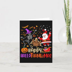 Carte Joyeux Hallothanksmas Squelette Citrouille Turquie