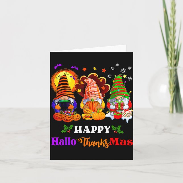 Carte Joyeux Hallothanksmas Trois Gnomes Halloween Joyeu (Devant)