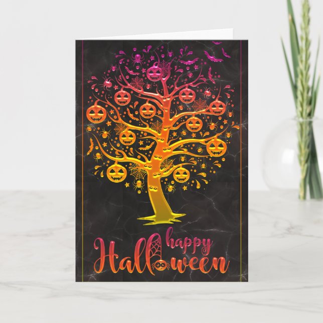 Carte Joyeux Halloween Arbre Citrouille (Devant)
