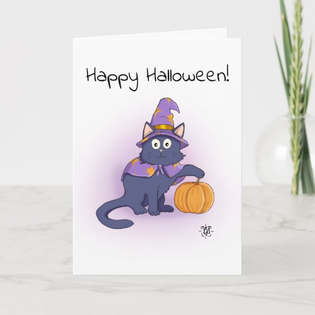 Carte Joyeux Halloween | Assistant Chat noir (Devant)