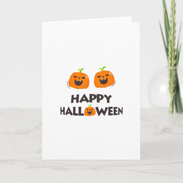 Carte Joyeux Halloween avec 2 mignons citrouilles souria (Devant)