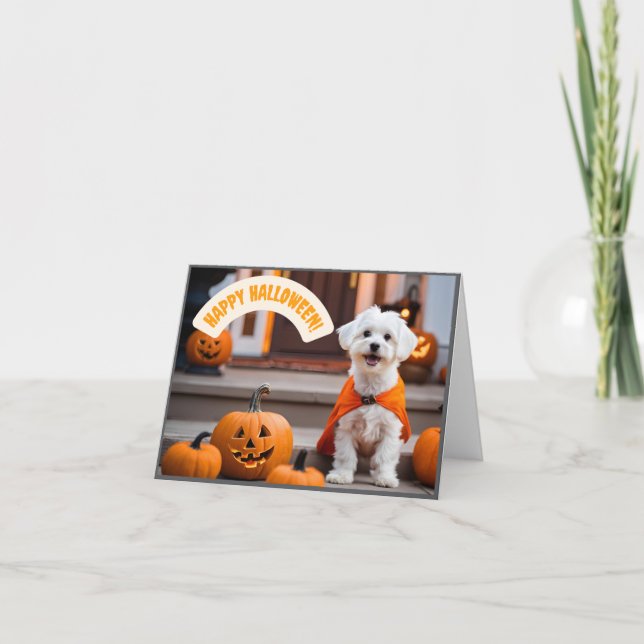 Carte Joyeux Halloween avec un chiot (Devant)