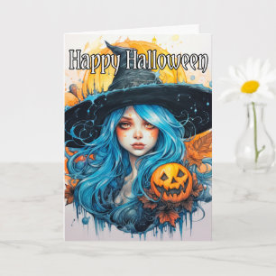 Carte Joyeux Halloween Belle Sorcière d'automne