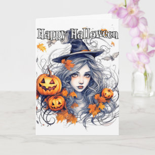 Carte Joyeux Halloween   Belle Sorcière d'automne