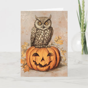 Carte Joyeux Halloween Chouette Mignonne & Citrouille