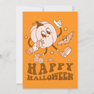 Carte Joyeux Halloween Citrouille à pois rétro
