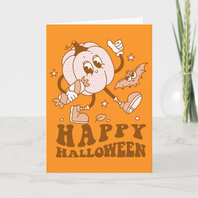 Carte Joyeux Halloween| Citrouille de points de Polka ré (Devant)