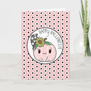 Carte Joyeux Halloween   Citrouille Rose et Points à Poi