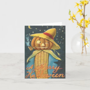 Carte Joyeux Halloween Corn Citrouille Scarecrow Vintage