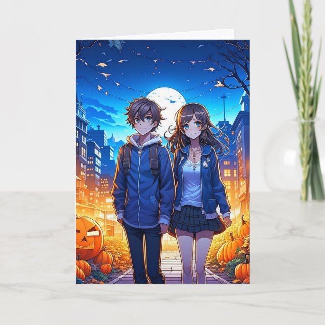 Carte Joyeux Halloween | Couple Anime Poignées (Devant)
