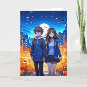 Carte Joyeux Halloween   Couple Anime Poignées