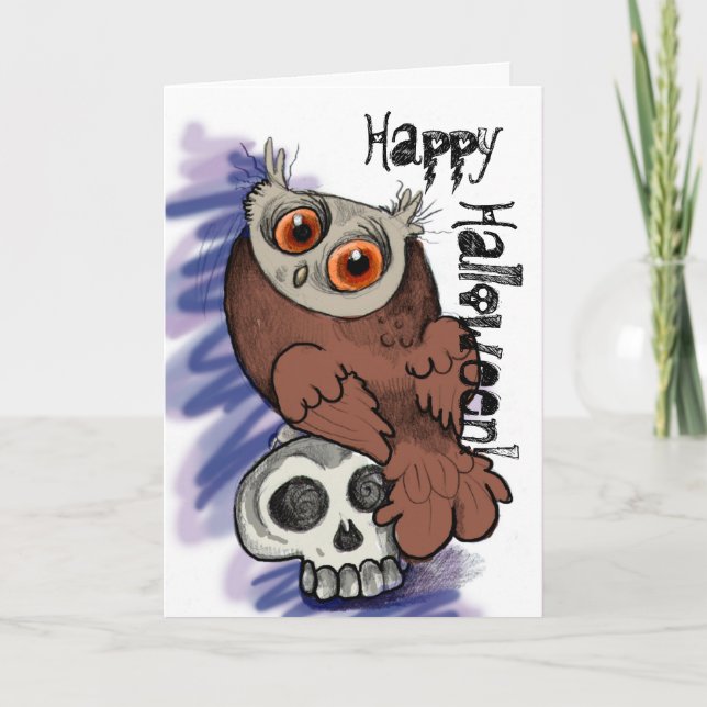 Carte Joyeux Halloween ! Crâne de Chouette effrayante~ca (Devant)