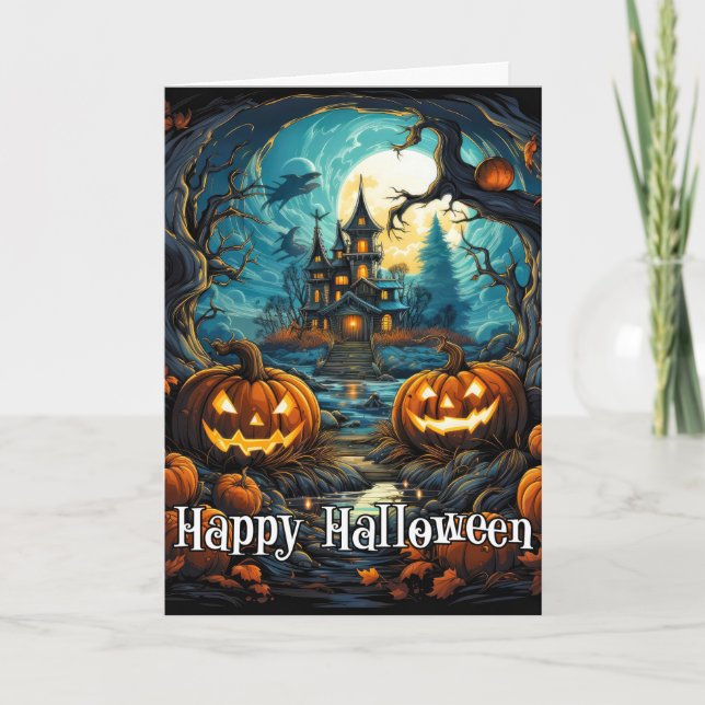 Carte Joyeux Halloween | Éffrayant Haunted Mansion (Devant)