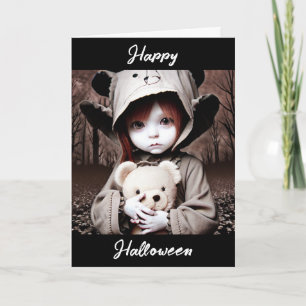 Carte Joyeux Halloween   Enfant Déplaisant avec ours en 